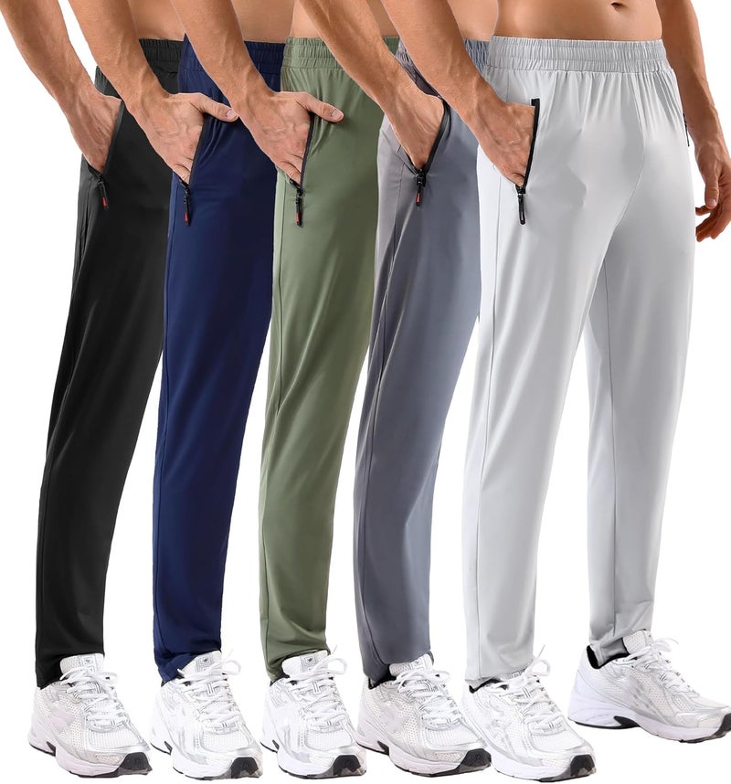 MS.GD 5 Pack Men's Sweatpants with Zipper Pockets Stretch Lightweight Athletic Track Activewear Pants for Men Joggers - Image 1